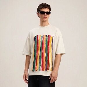 PALM ANGELS X MISSONI Fringe Oversized T-shirt Size Medium Art To Wear Festival